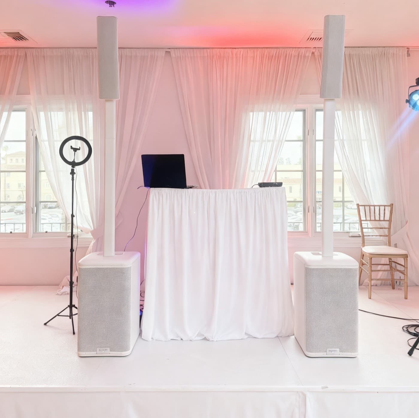 Brand new DJ set up featuring @qscaudio beautiful new Column Speakers in 'Wedding White'